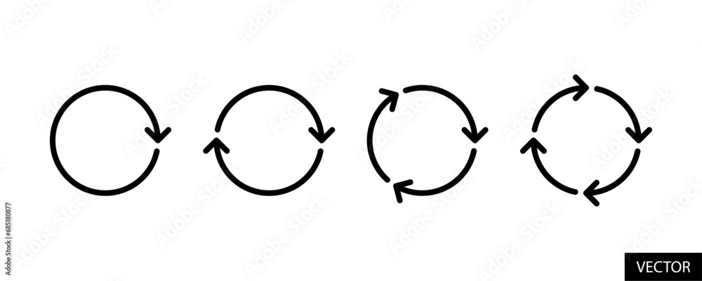 Aufkleber 1, 2, 3, 4 circular arrows, loading, refresh, sync concept vector icons in line style design for web