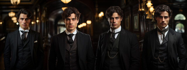 Set of handsome Vintage era men - Elegantly dressed in a suit - Victorian - Edwardian - Regency - HD Collection