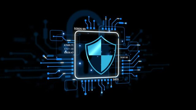 HUD hologram for Information network protection and cyber security. Web services for businesses in the future and data protection technologies. HUD Graphic video overlay background