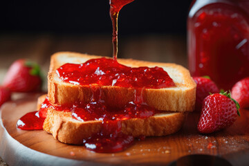 Toasted bread with strawberry jam
