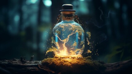 bottle of water with fire - obrazy, fototapety, plakaty