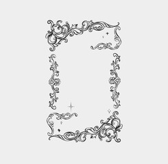 Hand drawn vector abstract outline,graphic,line vintage baroque ornament floral frame in calligraphic elegant modern style.Baroque floral vintage outline design concept.Vector antique frame isolated.