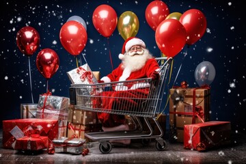 santa claus with shopping cart