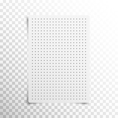 Realistic dotted grid paper sheet. Black point texture for architect project, writing, calligraphy drawing. Dot grid for notebook a4 paper size. Vector illustration