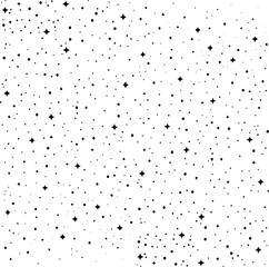 Snow, stars, twinkling lights, rain drops on black background. Abstract vector noise. Small particles of debris and dust. Distressed uneven grunge texture overlay.