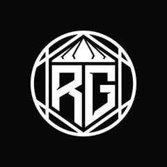 RG Letter Logo monogram hexagon slice crown sharp shield shape isolated circle abstract style design