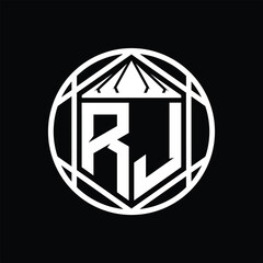 RJ Letter Logo monogram hexagon slice crown sharp shield shape isolated circle abstract style design