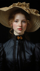 Portrait peint de femme au chapeau période Victorienne