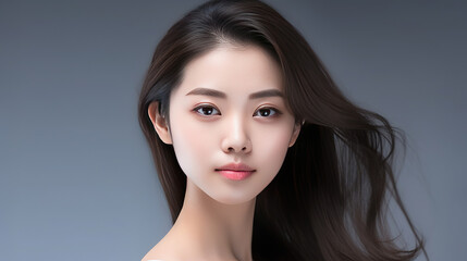 Fototapeta premium photography of beautiful korea woman, skin clean for cosmetic. pastel pink wall background.