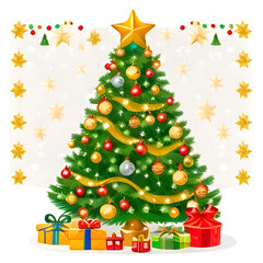 Obraz premium christmas tree with gift boxes and smal and big star png