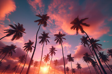 Fototapeta na wymiar Tropical palms and sunset. 
