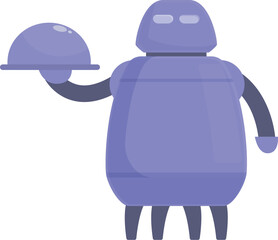 Violet robot waiter icon cartoon vector. Wine plate server. Automated assistance