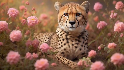 cheetah in female in flowers