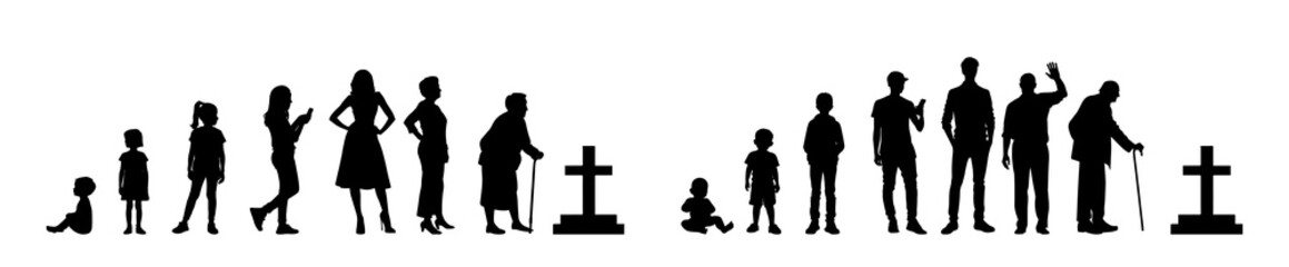 vector illustration. Set of people of different ages. Growing up of a person. Cycle of life.