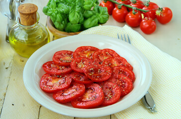fresh tomato salad with basil for a healthy diet