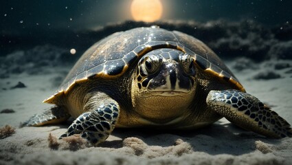 Fototapeta na wymiar sea ​​turtle inside the moon ai generated