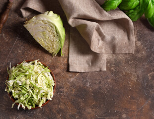 fresh cabbage salad coleslaw on wooden table