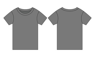 Naklejka premium Blank kids gray short sleeve t-shirt template on white background. Front and back view, vector file