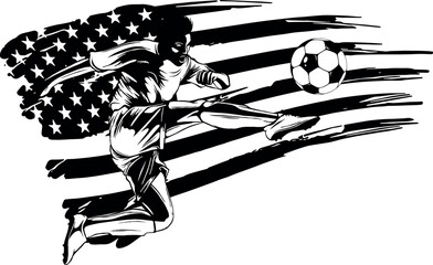 Soccer player shooting a ball action outline graphic vector