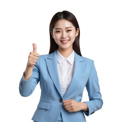 Business asian woman with thumb up gesture isolated on transparent background