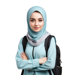Muslim female university student isolated on transparent background