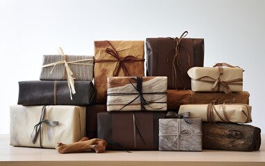 Sustainable gifting with Christmas presents in eco-friendly wrapping shot against a clean background