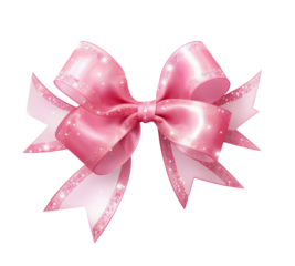 top view of a pink ribbon with bow made of lightweight, soft tulle isolated on transparent background. PNG file. AI generated