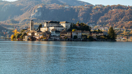 San Giulio island in the middle of the Orta lake, famous for the ancient monastery place of peace...