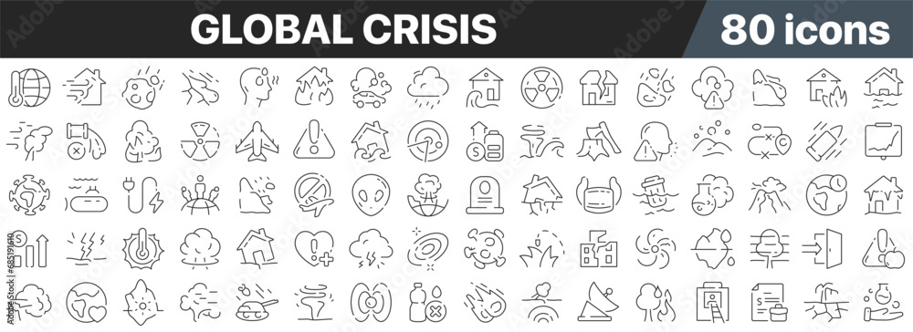 Poster global crisis line icons collection. big ui icon set in a flat design. thin outline icons pack. vect
