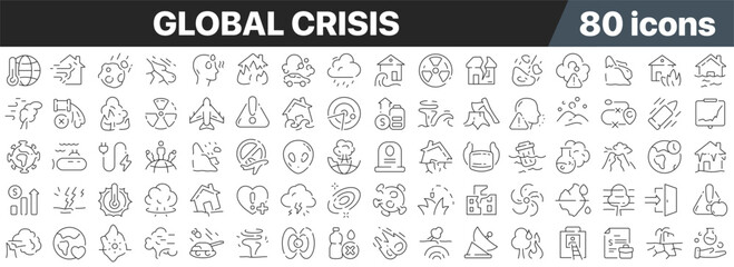 Global crisis line icons collection. Big UI icon set in a flat design. Thin outline icons pack. Vector illustration EPS10 - obrazy, fototapety, plakaty