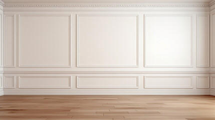 white wall with classic style moulding and wooden floors - obrazy, fototapety, plakaty
