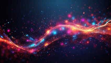 abstract background with pink blue glowing neon lines and bokeh lights. Data transfer concept. Digital wallpaper, Generative AI