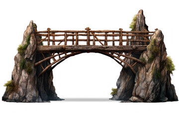 wood bridge with stone columns isolated on transparent background, png file