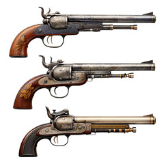 Three Types of Guns: Pistols, Rifles, and Shotguns - obrazy, fototapety, plakaty