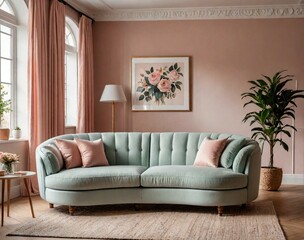 9. transitional three-seater sofa with a blend of modern and traditional elements. generative AI