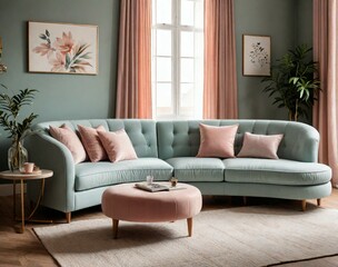 2. transitional three-seater sofa with a blend of modern and traditional elements. generative AI