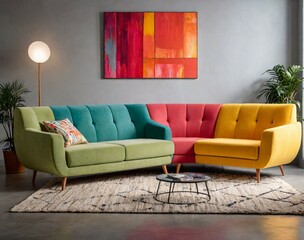 6. mart and space-saving three-seater sofa design with modular elements, placed in a modern studio apartment with innovative furniture. 