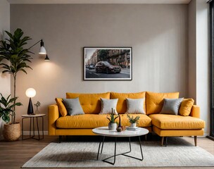 4. transitional three-seater sofa with a blend of modern and traditional elements. generative AI