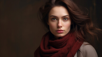 Fototapeta premium Portrait of a woman with red scarf. 
