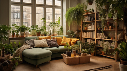 Fototapeta premium cozy living room with a lot of plants 