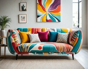 2. abstract and sculptural sofa design with unconventional forms, set in a contemporary art studio with avant-garde decor