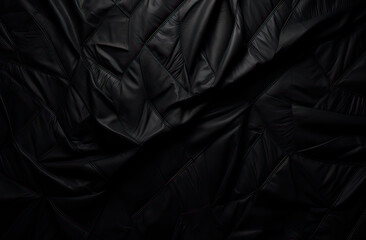 Close up of crumpled black leather textured background