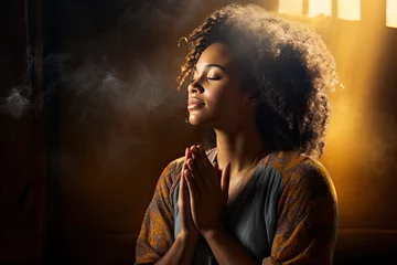 Fotobehang Black Woman Praying for Faith and Help from God © Kien