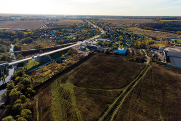 Panoramic aerial view of the village of Papino, Zhukovsky district, Kaluga region, Russia