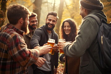 a group of friends toasting with beer in a party