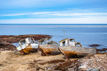 Old fishing boats on the shores of the White Sea