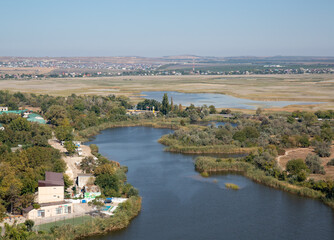 Obraz premium View of the Anapa River of Anapa from the Ferris wheel in summer in 2023
