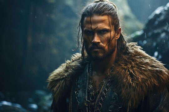 Viking warrior man, chronicles of viking warrior: saga of strength, valor, conquest in untamed north - a tale of fierce battles, epic journeys, and indomitable spirit of Norseman forging his destiny.