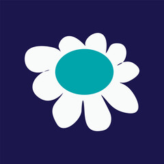 White Flower with turquoise centre, Vector icon isolated on Dark background. Modern flat pictogram. Trendy Simple vector symbol for web site design or button to mobile app. Logo illustration.