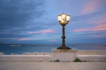 Charm Along the Promenade: Beautiful Street Lamps Illuminate Bari, Puglia, Italy